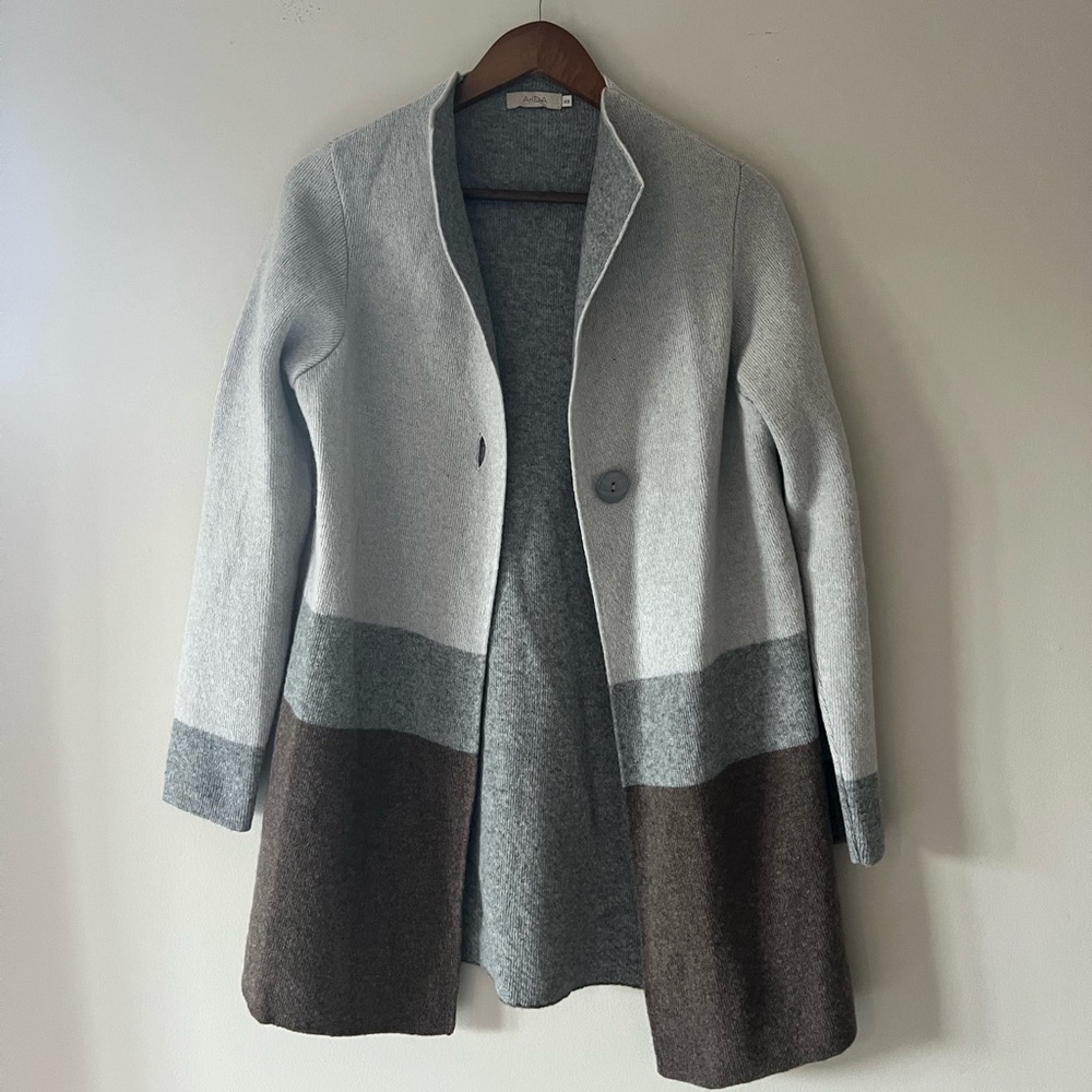 A•IDA Gray and Brown Color-block Wool Blend Cardigan Jacket Size XS